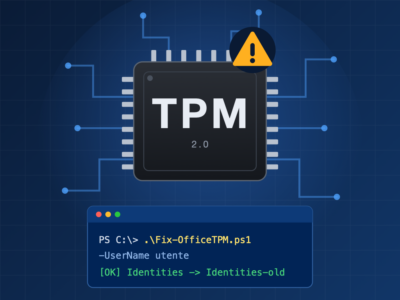 Chip TPM con avviso e script PowerShell Fix-OfficeTPM