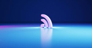 Icona del Wi-Fi tridimensionale rosa su sfondo blu