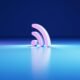 Icona del Wi-Fi tridimensionale rosa su sfondo blu